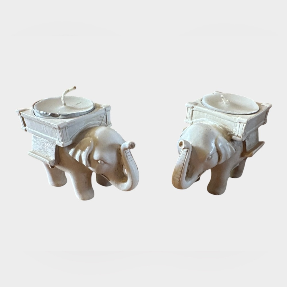 Pair of Ceramic Elephant Candle Holders in Cream